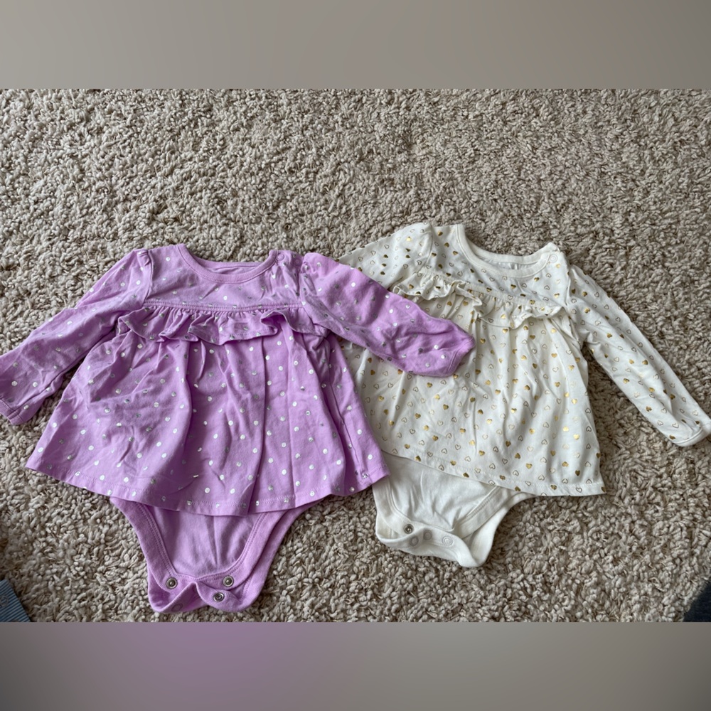 Garanimals long sleeve onesie dress - 12 month polka dot and heart onesie’s